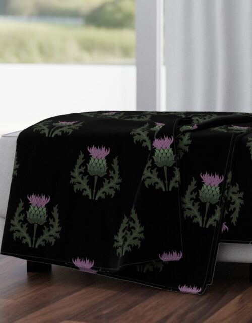 Large Scottish Thistle Flower of Scotland on Black Throw Blanket