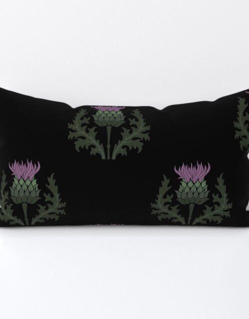 Large Scottish Thistle Flower of Scotland on Black Lumbar Throw Pillow