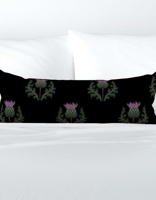 Large Scottish Thistle Flower of Scotland on Black Extra Long Lumbar Pillow