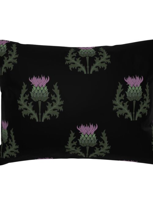Large Scottish Thistle Flower of Scotland on Black Standard Pillow Sham