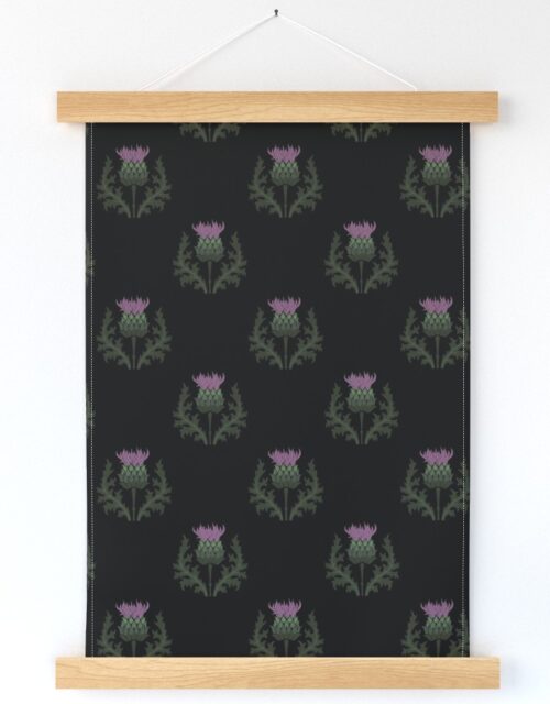 Small Scottish Thistle Flower of Scotland on Black Wall Hanging