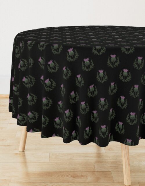 Small Scottish Thistle Flower of Scotland on Black Round Tablecloth