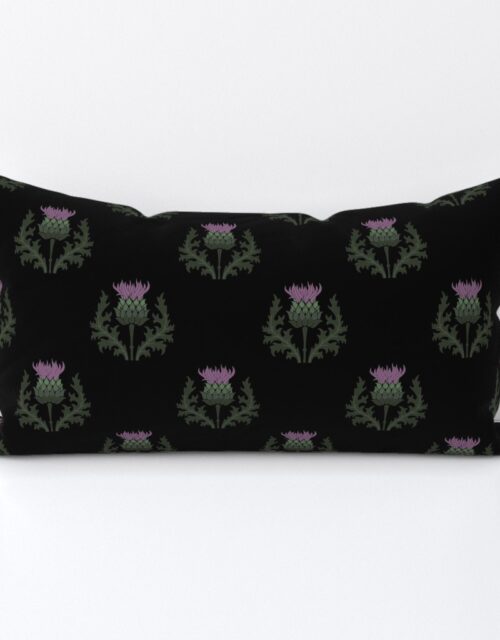 Small Scottish Thistle Flower of Scotland on Black Lumbar Throw Pillow