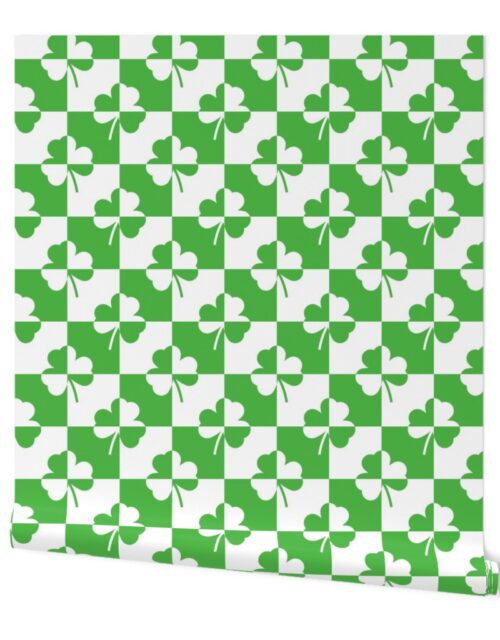 Green and White Irish Clover Check Pattern Wallpaper