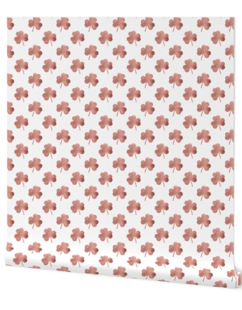 Small Rose Gold Faux Foil Heart-Shaped Clover on White St. Patricks Day Wallpaper