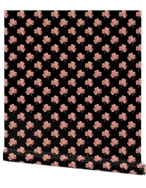 Small Rose Gold Faux Foil Heart-Shaped Clover on Black St. Patricks Day Wallpaper