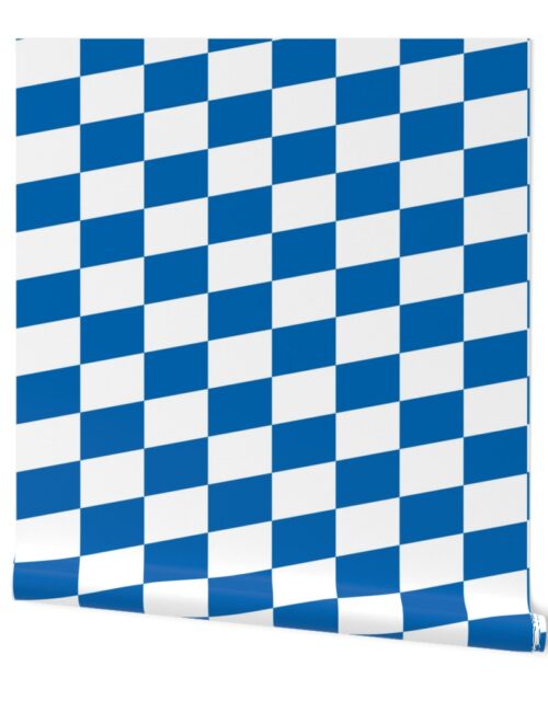 Oktoberfest Bavarian Beer House Blue and White Large Diagonal Diamond Pattern Wallpaper