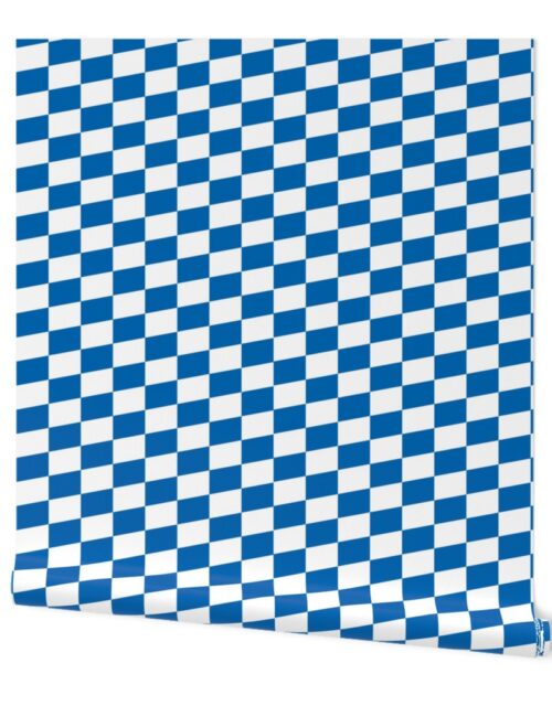 Oktoberfest Bavarian Beer House Blue and White Medium Diagonal Diamond Pattern Wallpaper
