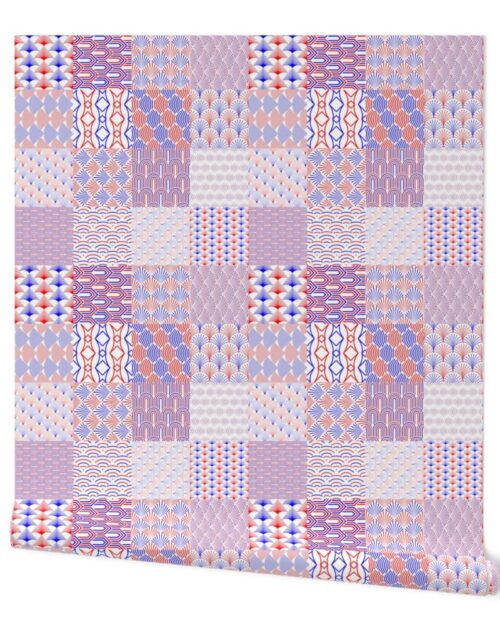 Red, White  and Blue USA 4 inch Squares Art Deco Cheater Quilt Geometrics Wallpaper