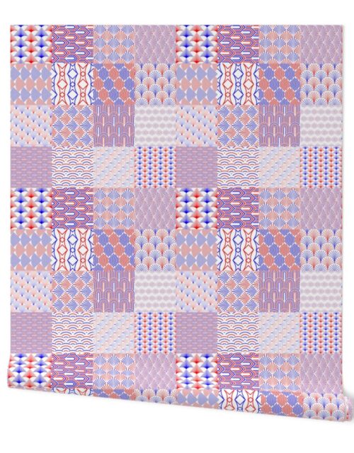 Red, White  and Blue USA 5 inch Squares Art Deco Cheater Quilt Geometrics Wallpaper