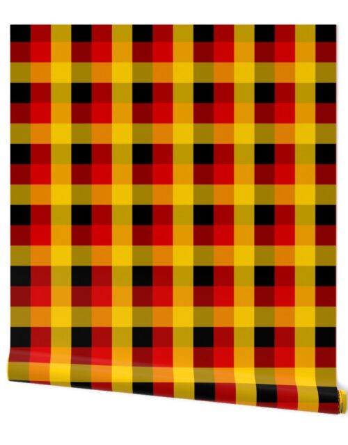 German Flag Colors Red, Gold and Black Large 2 Inch Gingham Check Wallpaper