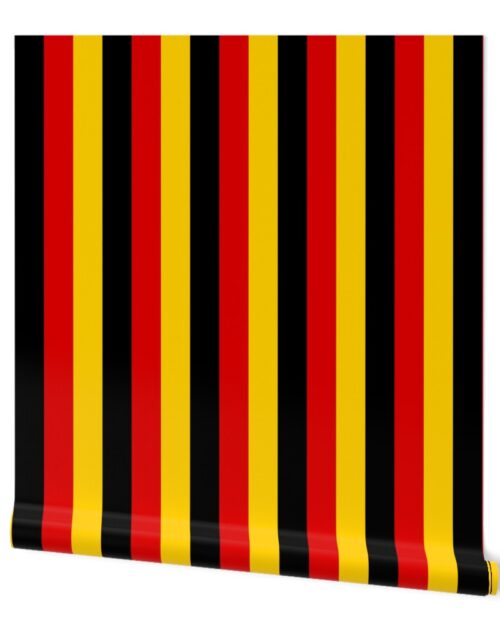 German Flag Colors Red, Gold and Black Large 2 Inch Vertical Stripes Wallpaper
