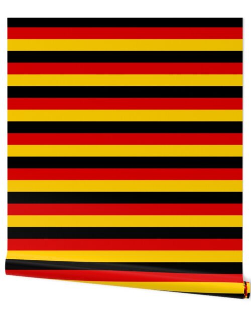 German Flag Colors Red, Gold and Black Large 2 Inch Horizontal Stripes Wallpaper