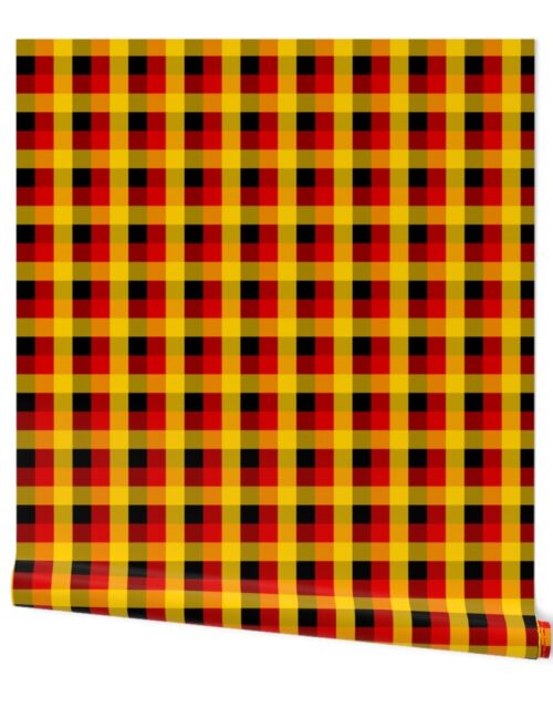 German Flag Colors Red, Gold and Black Large 1 Inch Gingham Check Wallpaper