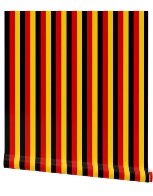 German Flag Colors Red, Gold and Black 1 Inch Vertical Stripes Wallpaper