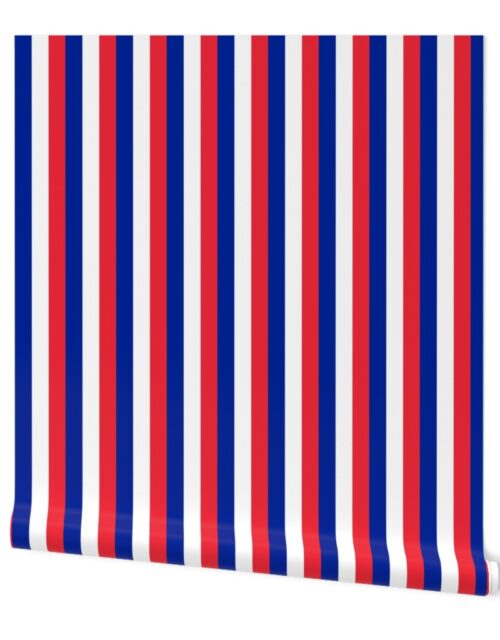 French Flag Colors Red, White and Blue 1 Inch Vertical Stripes Wallpaper