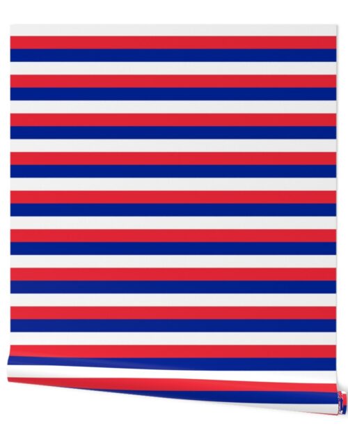 French Flag Colors Red, White and Blue 1 Inch Horizontal Stripes Wallpaper