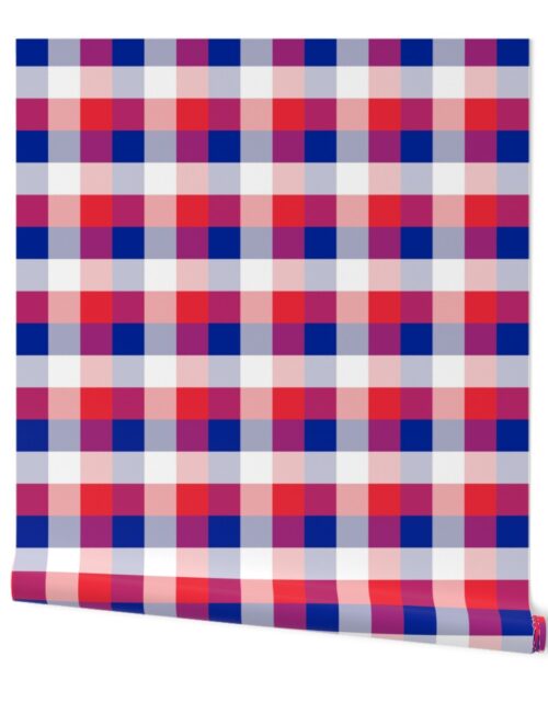 French Flag Colors Red, White and Blue Large 2 Inch Gingham Check Wallpaper