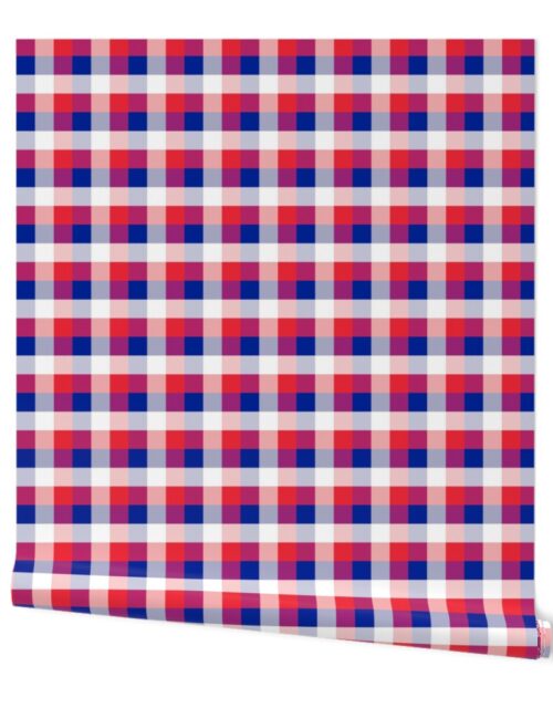 French Flag Colors Red, White and Blue 1 Inch Gingham Check Wallpaper
