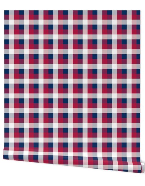 USA Red, White and Blue Large 1 Inch Gingham Check Wallpaper
