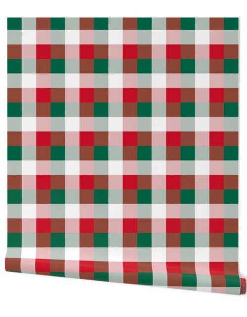 Mexican Flag Colors Red, White and Green Large 2 Inch Gingham Check Wallpaper