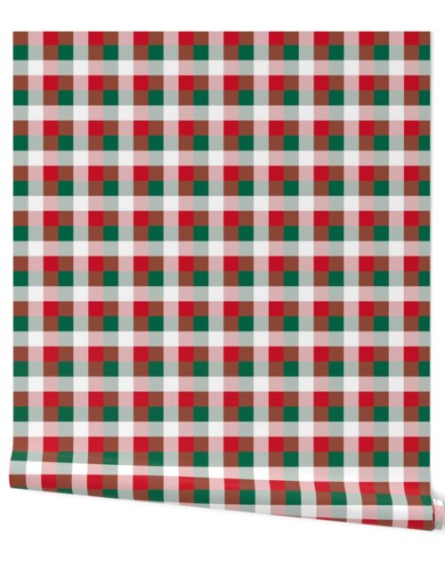 Mexican Flag Colors Red, White and Green 1  Inch Gingham Check Wallpaper