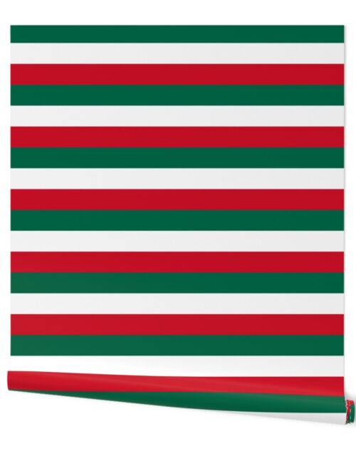 Mexican Flag Colors Red, White and Green Large 2 Inch Horizontal Stripes Wallpaper