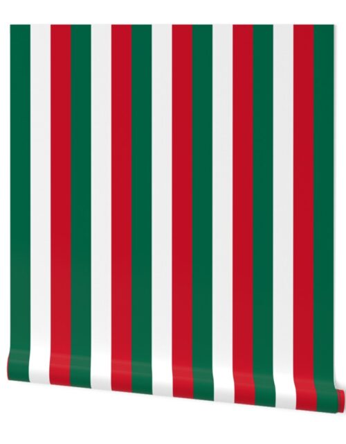 Mexican Flag Colors Red, White and Green Large 2 Inch Vertical Stripes Wallpaper