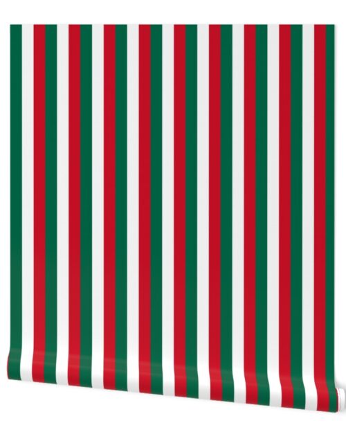 Mexican Flag Colors Red, White and Green 1  Inch Vertical Stripes Wallpaper