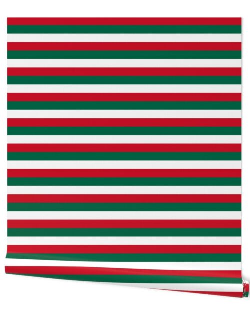 Mexican Flag Colors Red, White and Green 1 Inch Horizontal Stripes Wallpaper