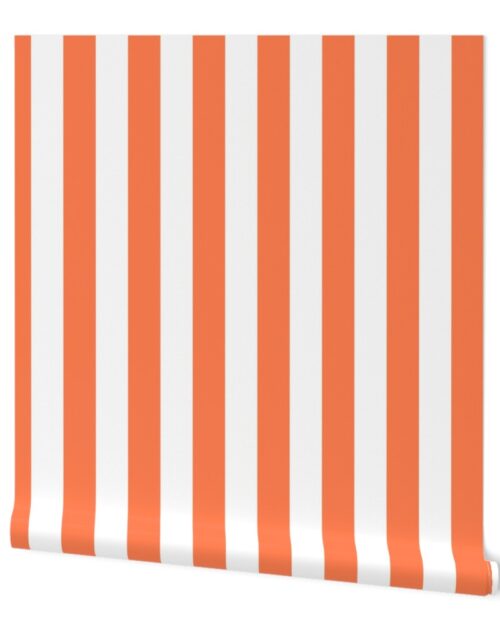 Sunset Coral and White 2 Inch Vertical Cabana Stripes Wallpaper