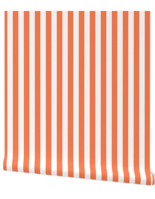 Sunset Coral and White 1 Inch Vertical Cabana Stripes Wallpaper