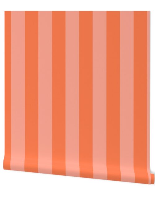 Sunset Coral and  Tonal Coral Large 3 Inch Vertical Cabana Stripes Wallpaper