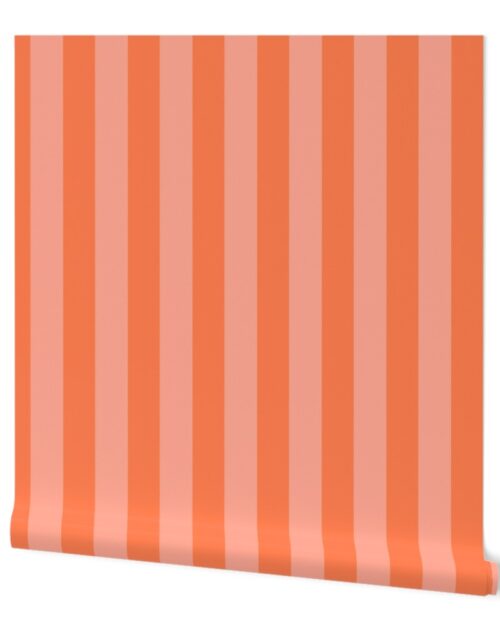 Sunset Coral and Tonal Coral 2 Inch Vertical Cabana Stripes Wallpaper