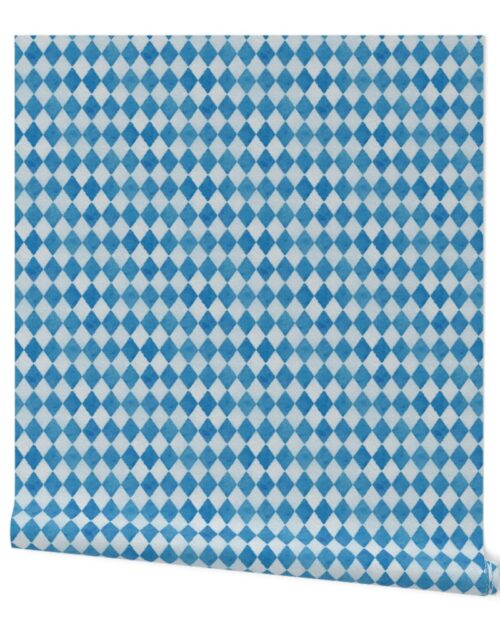 Oktoberfest Bavarian Beer Festival Blue and White Watercolored 1 inch Diagonal Diamond Pattern Wallpaper