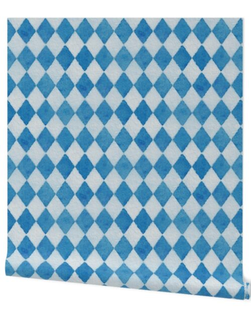 Oktoberfest Bavarian Beer Festival Blue and White Watercolored 2 inch Diagonal Diamond Pattern Wallpaper