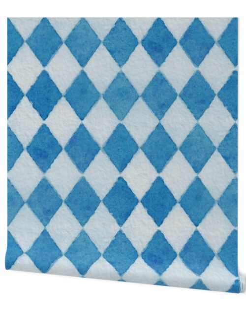 Oktoberfest Bavarian Beer Festival Blue and White Watercolored 4 inch Diagonal Diamond Pattern Wallpaper