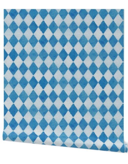 Oktoberfest Bavarian Beer Festival Blue and White Watercolored 3 Inch Diagonal Diamond Pattern Wallpaper
