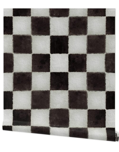 Black and White Watercolored Checkerboard 4 inch-Check Wallpaper