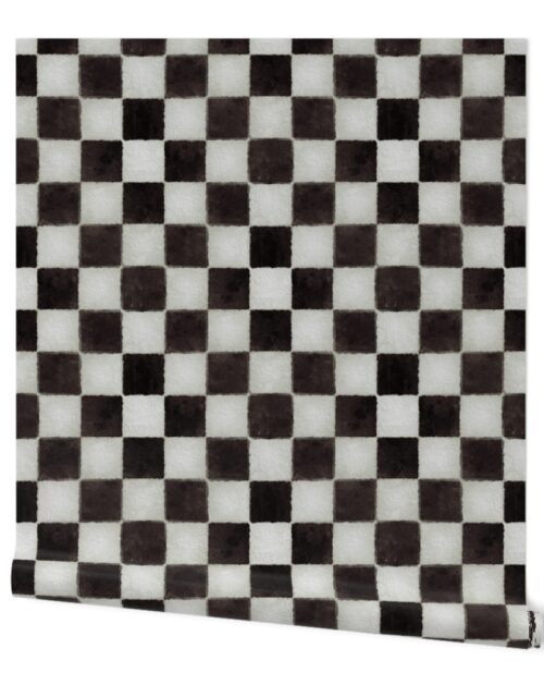 Black and White Watercolored Checkerboard 3 inch-Check Wallpaper