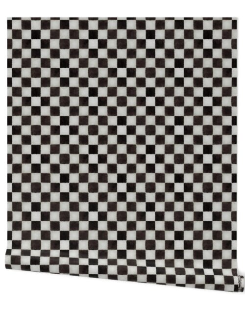 Black and White Watercolored Checkerboard 2 inch-Check Wallpaper