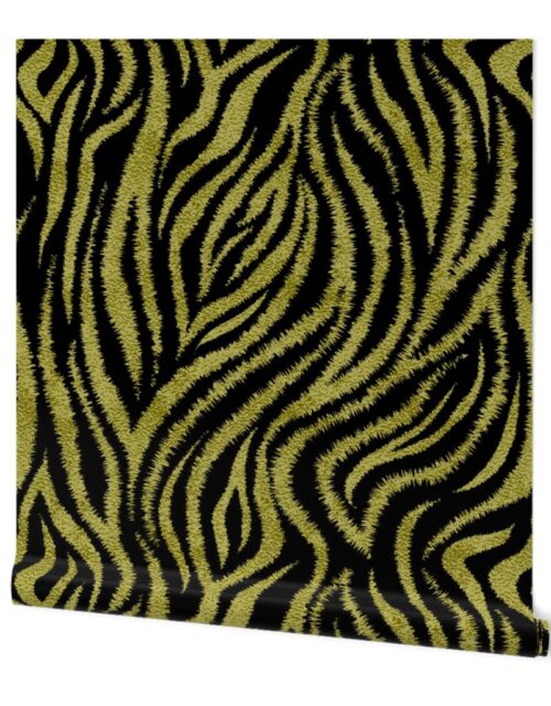 Textured Animal Striped Tiger Fur in Bold  Sage Green and Black Swirling Zebra Stripes Wallpaper