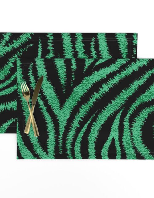 Textured Animal Striped Tiger Fur in Bold  Emerald Green and Black Swirling Zebra Stripes Placemats