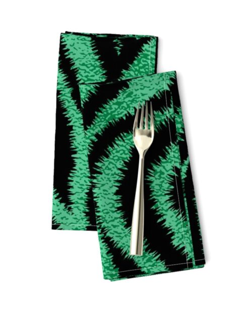 Textured Animal Striped Tiger Fur in Bold  Emerald Green and Black Swirling Zebra Stripes Dinner Napkins