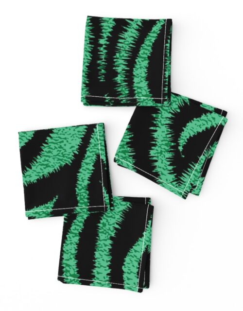 Textured Animal Striped Tiger Fur in Bold  Emerald Green and Black Swirling Zebra Stripes Cocktail Napkins