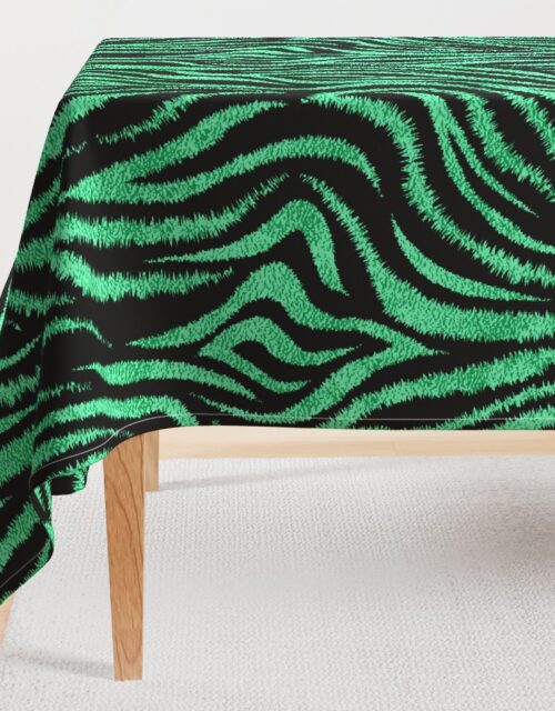 Textured Animal Striped Tiger Fur in Bold  Emerald Green and Black Swirling Zebra Stripes Rectangular Tablecloth