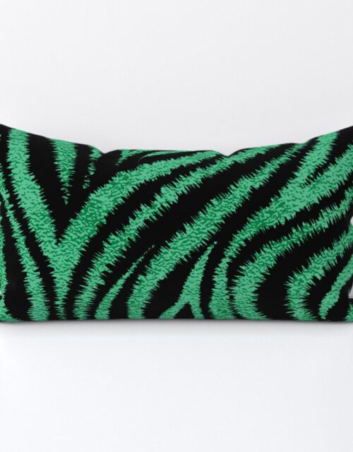 Textured Animal Striped Tiger Fur in Bold  Emerald Green and Black Swirling Zebra Stripes Lumbar Throw Pillow