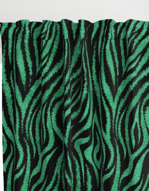 Textured Animal Striped Tiger Fur in Bold  Emerald Green and Black Swirling Zebra Stripes Curtains