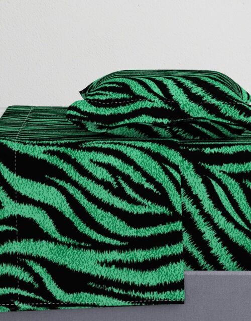 Textured Animal Striped Tiger Fur in Bold  Emerald Green and Black Swirling Zebra Stripes Sheet Set