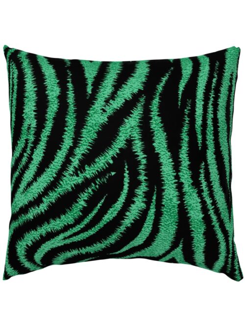Textured Animal Striped Tiger Fur in Bold  Emerald Green and Black Swirling Zebra Stripes Euro Pillow Sham